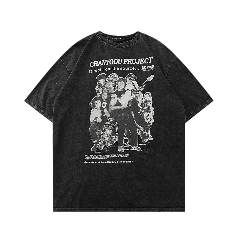 2023SS アメリカン トレンディ バンド ラウンドネック ポップストリート 半袖Tシャツ 韓国ストリート 韓国カジュアル   mry000836