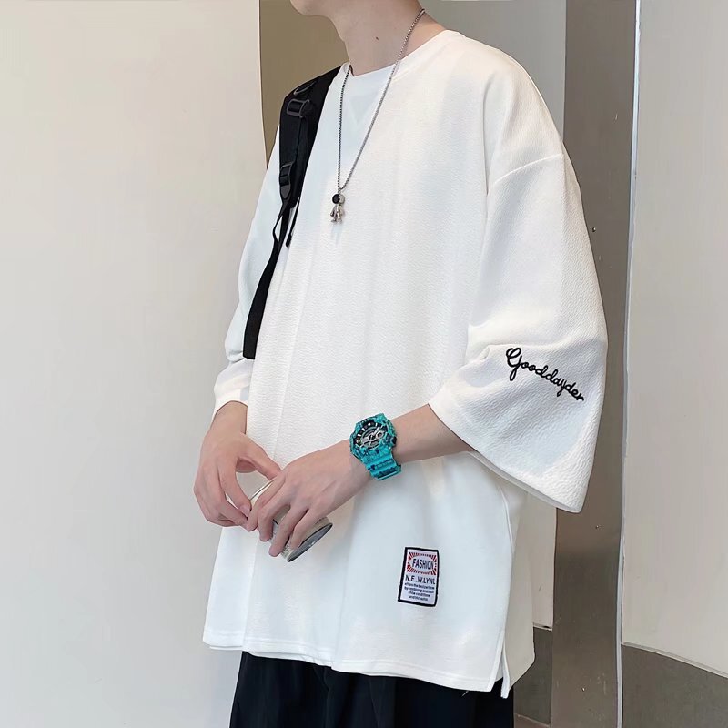 【送料無料】2カラー展開 2023SS メンズ7分袖 ビッグサイズ ラウンドネック 半袖トップス 韓国カジュアル 韓国ストリート　mry000923