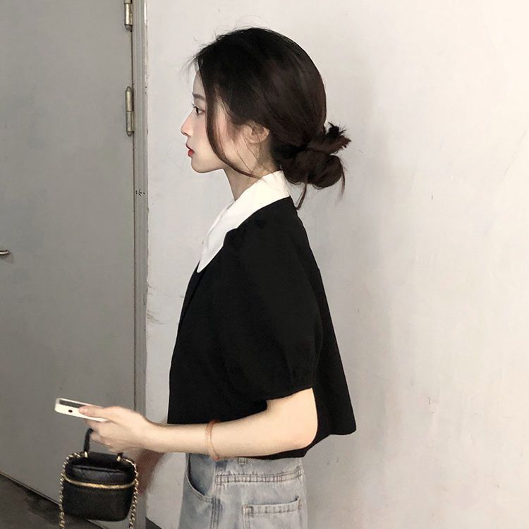 【送料無料】2カラー展開  ダブルブレスト 半袖シャツ フレンチガーリー 韓国ガーリー  mry000665