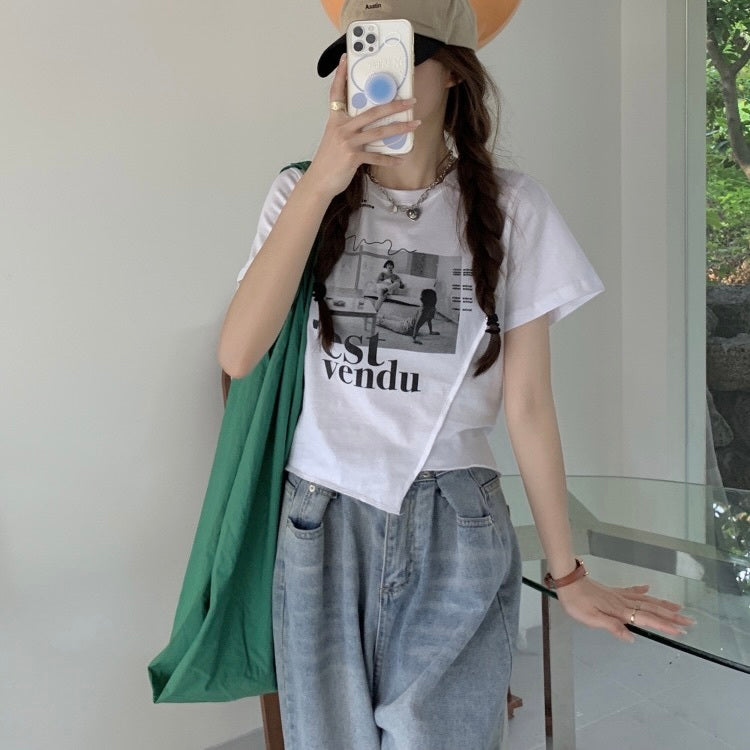 変形トップス　半袖　Tシャツ　mry000015