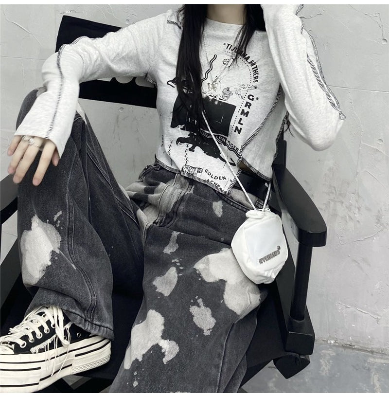 2カラー展開 韓国ストリート ダークホット 長袖Tシャツ ロンT   mry000658