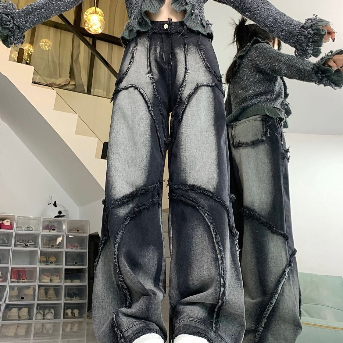 【人気再入荷】フリンジデザインウォッシュデニム mry001209