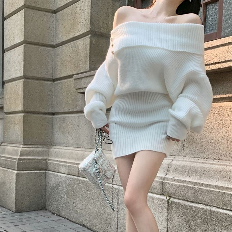 3カラー展開 オフショルダー ニットワンピース mry001483