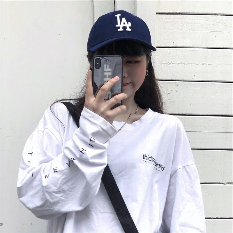 【送料無料】ロングTシャツ 英字デザイン シンプルロゴ 2023春トレンド 韓国カジュアル 　mry000608