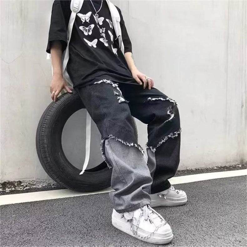 【Unisex】 Distressed Vintage Wide Denim Pants  mry001313