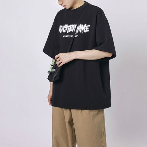 【送料無料】２カラー展開 2023SS オーバーサイズ インク風 ブランド ロゴ プリント 半袖 Tシャツ ユニセックス 韓国ストリート 韓国カジュアル　mry000847