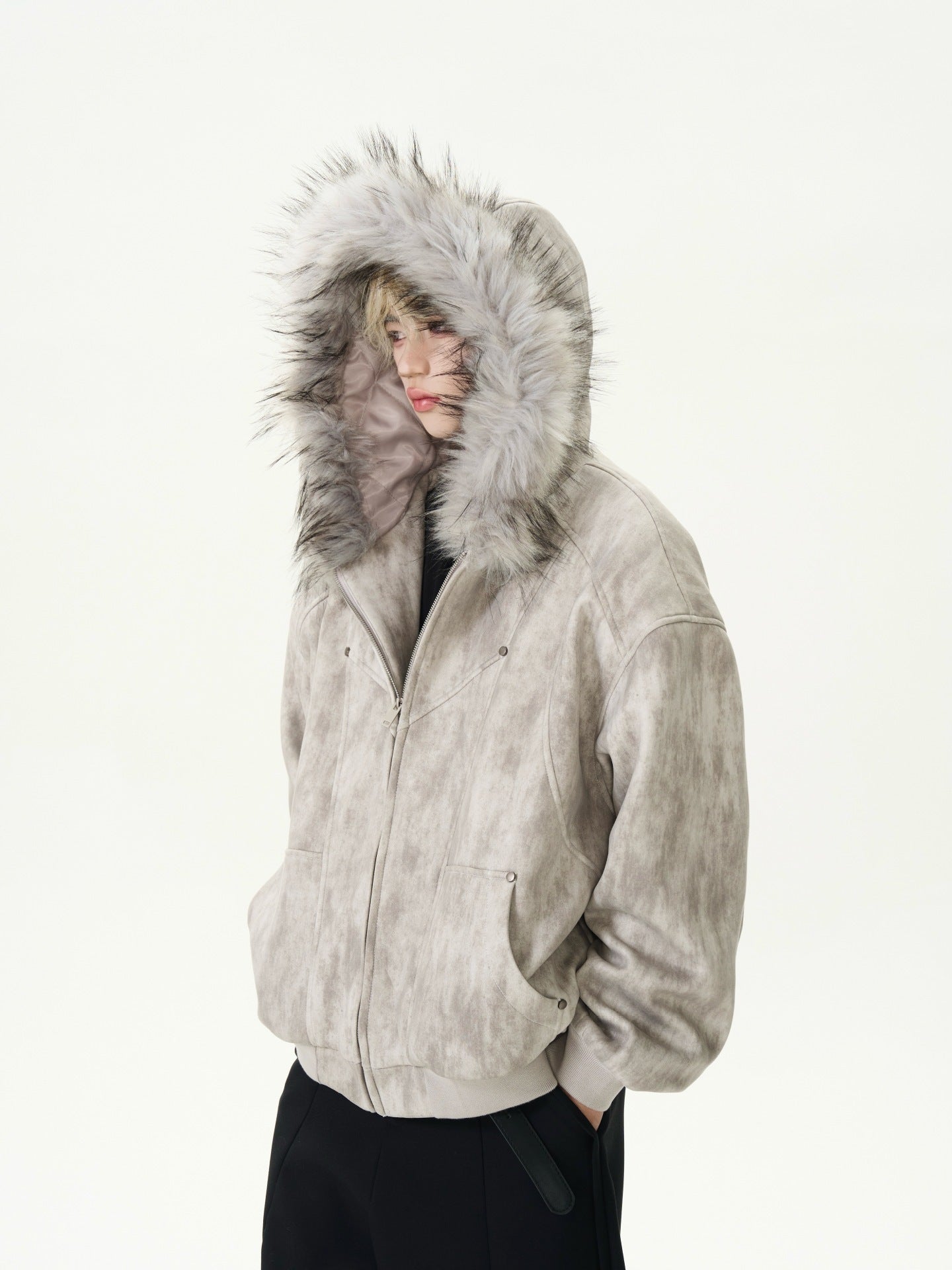 【特別価格/Outer】2color Unisex Edge Line Design Boa Jacket mry001615