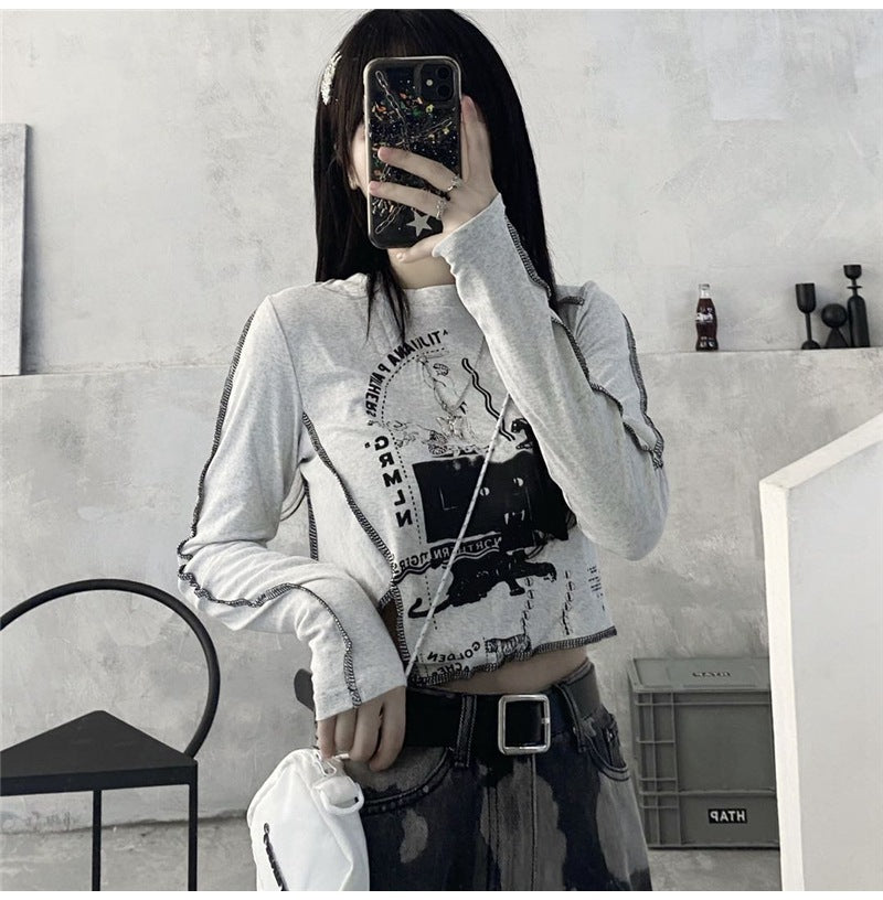 2カラー展開 韓国ストリート ダークホット 長袖Tシャツ ロンT   mry000658