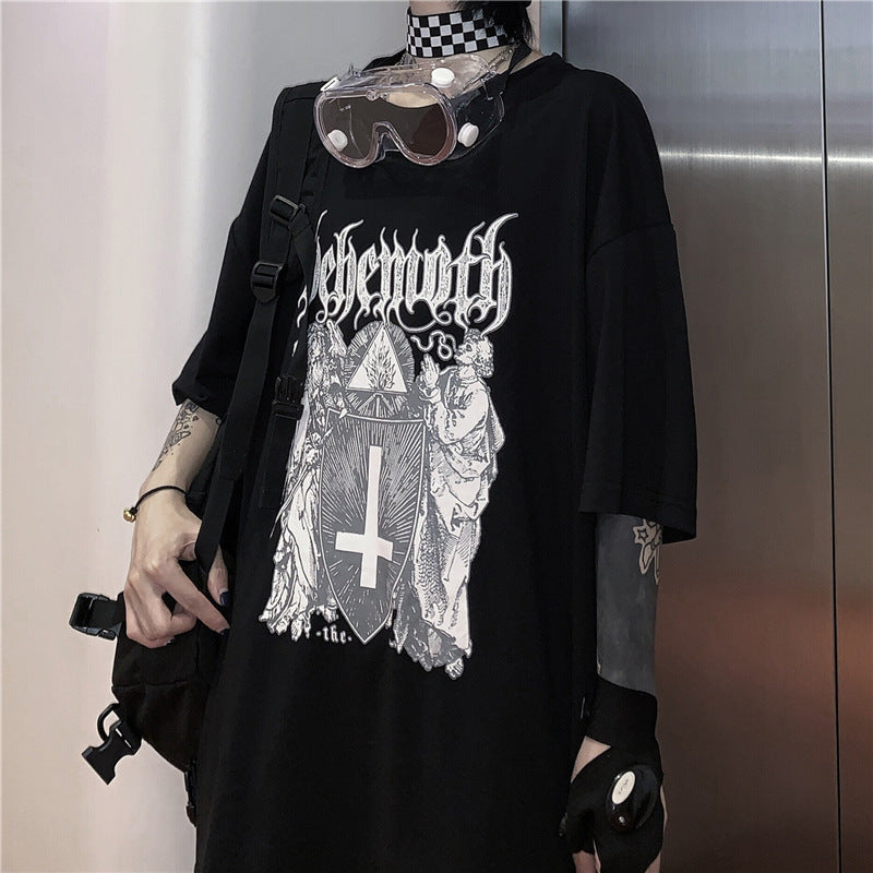 2023SS 韓スト ブラック 半袖 Tシャツ クロスデザイン 韓国ストリート 韓国モード   mry000853